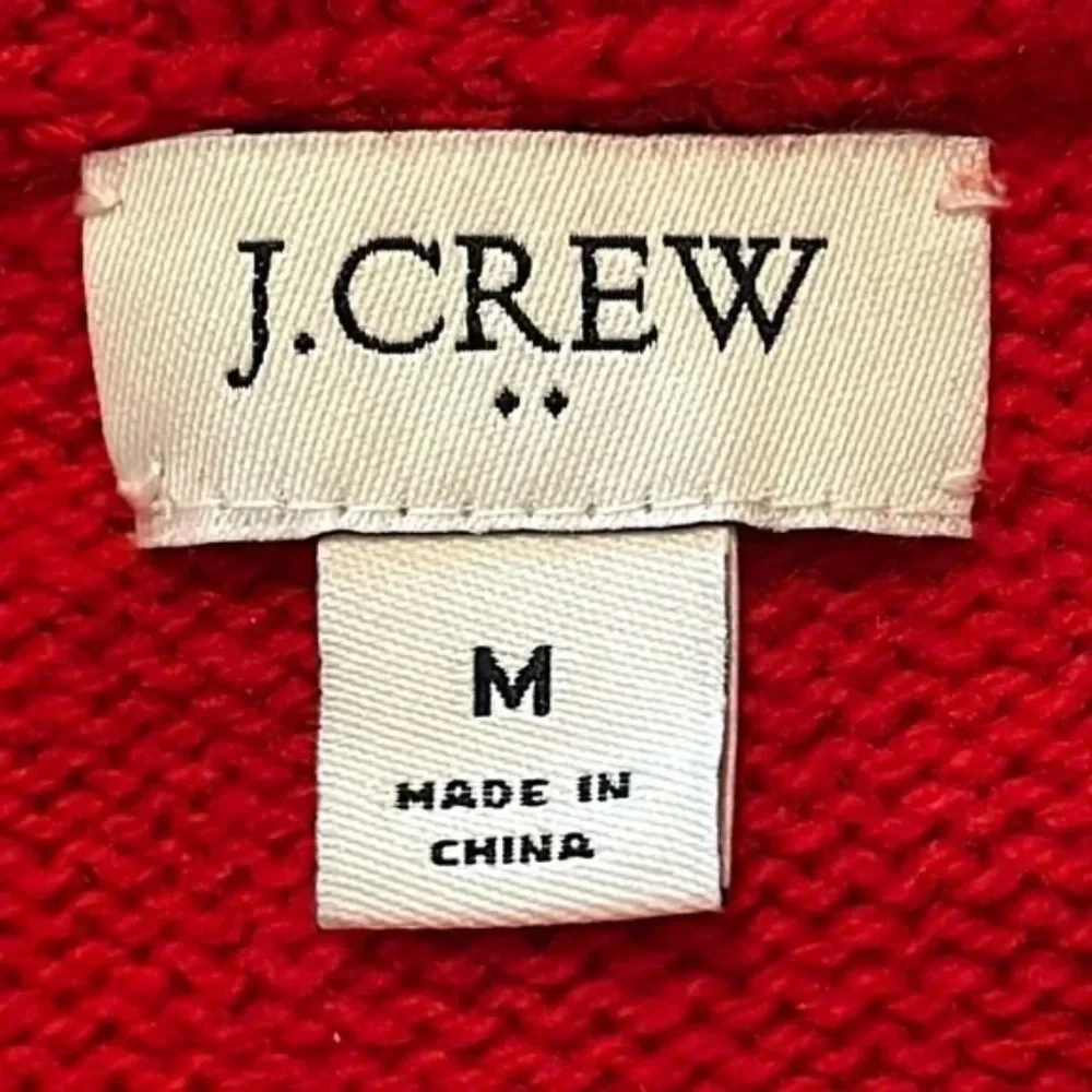 J. Crew Pointelle Cable Front Pullover Sweater Lambs Wool Red Size Medium